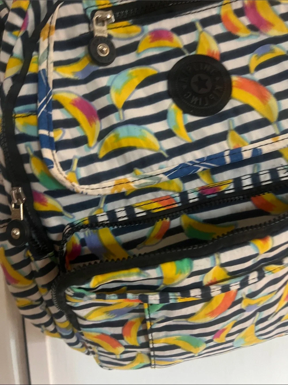 EUC Kipling Banana Print Backpack - Black, White & Yellow Multicolor